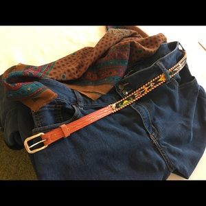 Leather belt with Indian motif beading